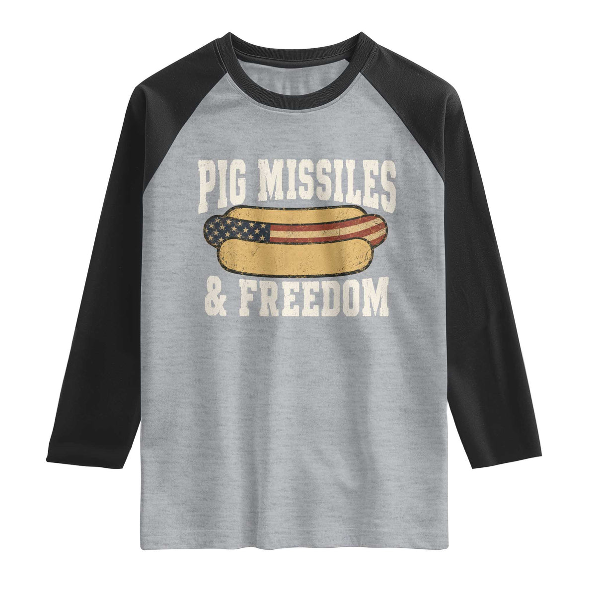 Pig Missiles And Freedom 4th of July Patriotic Hotdog Raglan Shirt