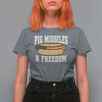 Pig Missiles And Freedom 4th of July Patriotic Hotdog T Shirt For Women