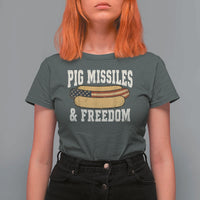 Pig Missiles And Freedom 4th of July Patriotic Hotdog T Shirt For Women
