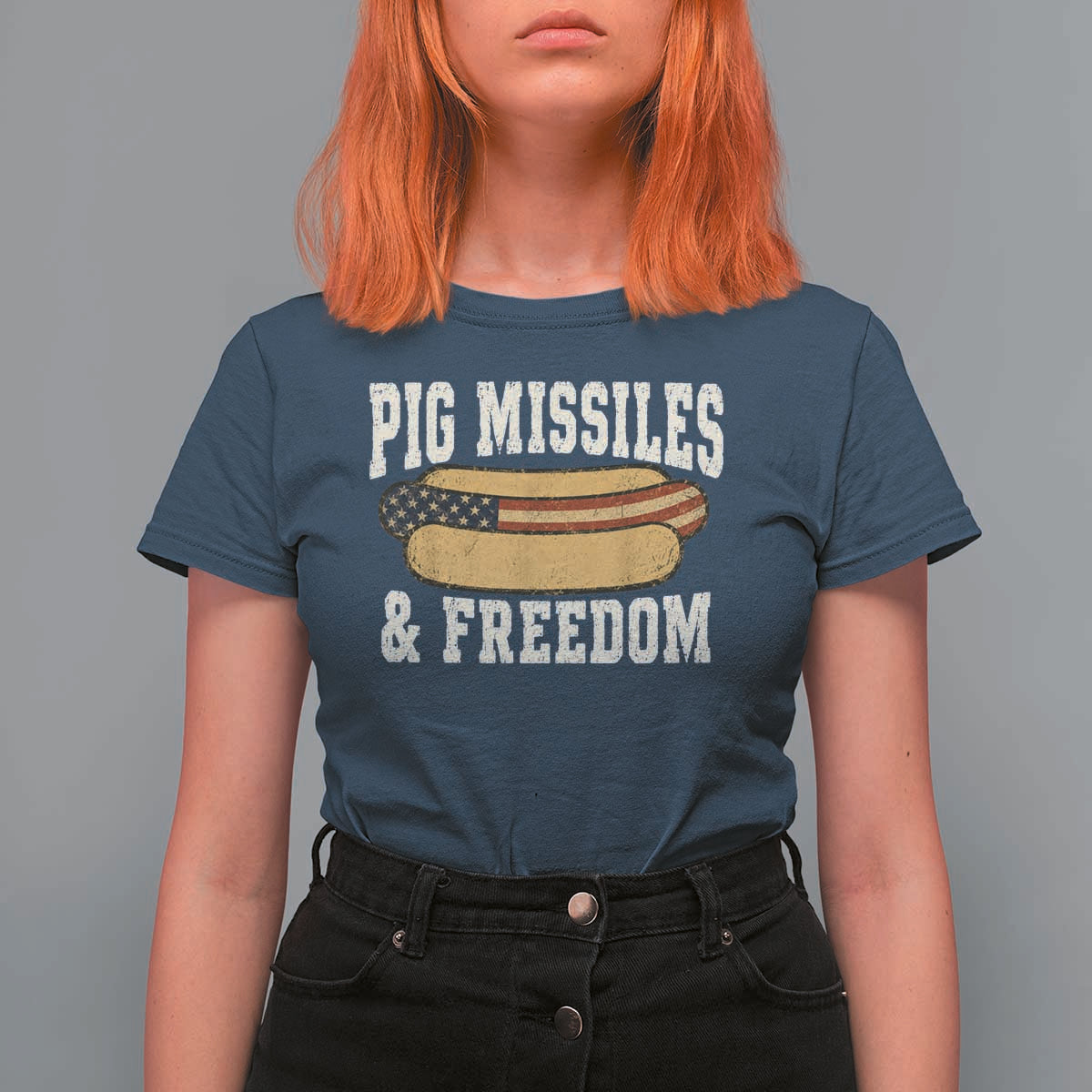 Pig Missiles And Freedom 4th of July Patriotic Hotdog T Shirt For Women