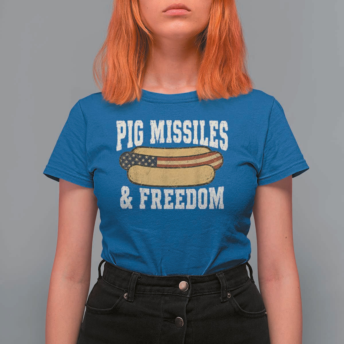 Pig Missiles And Freedom 4th of July Patriotic Hotdog T Shirt For Women