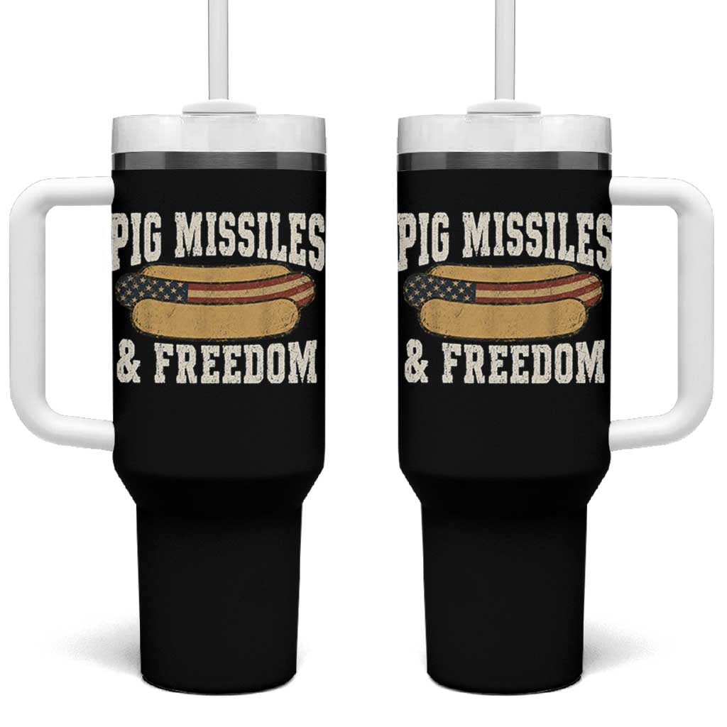 Pig Missiles And Freedom 4th of July Patriotic Hotdog Tumbler With Handle