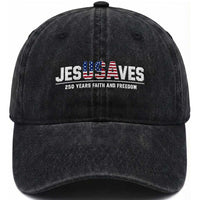 Jesus Saves USA 250th Anniversary Washed Cotton Baseball Cap 250 Years of Fath And Freedom 4th of July