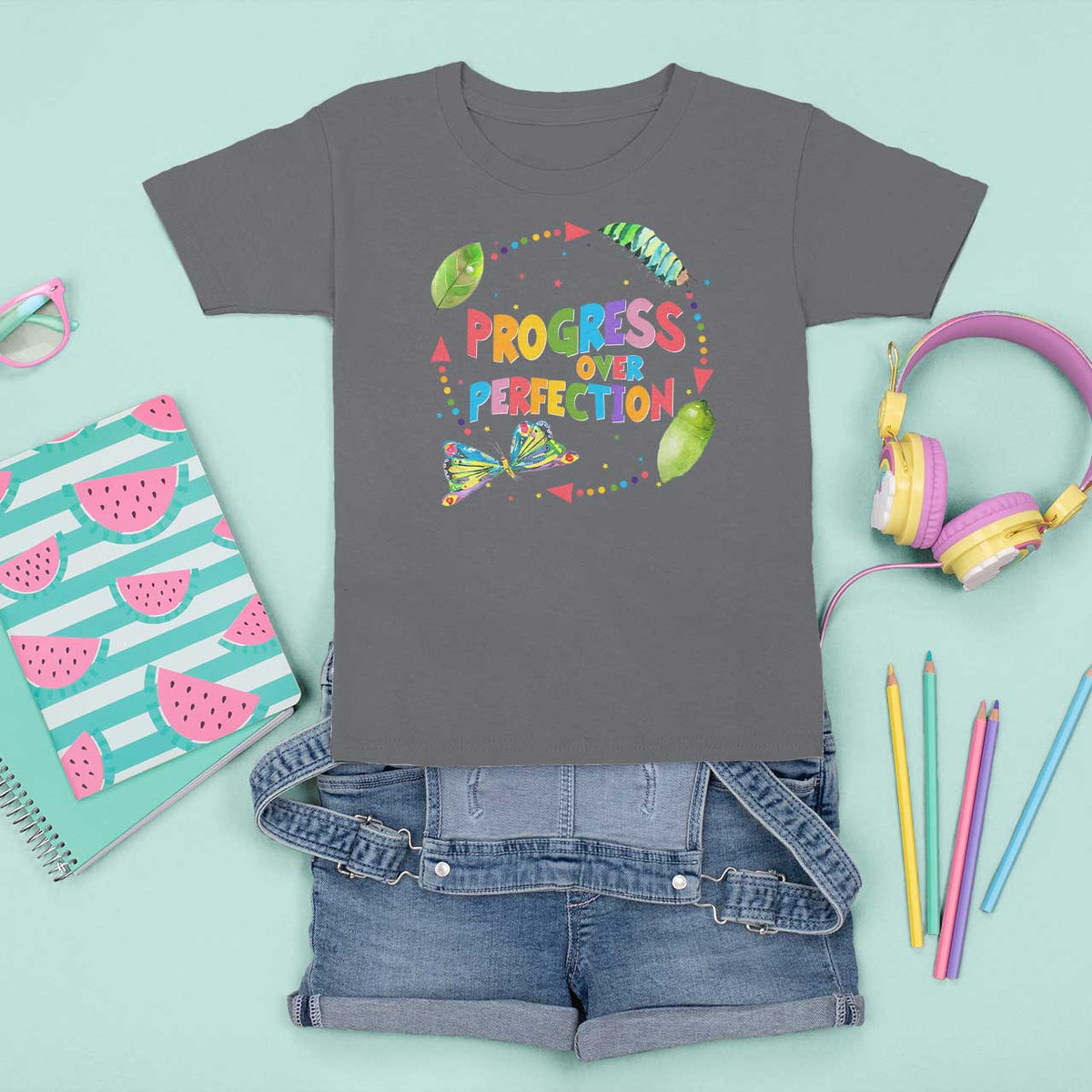 Progress Over Perfection T Shirt For Kid Caterpillar Back To School - Wonder Print Shop