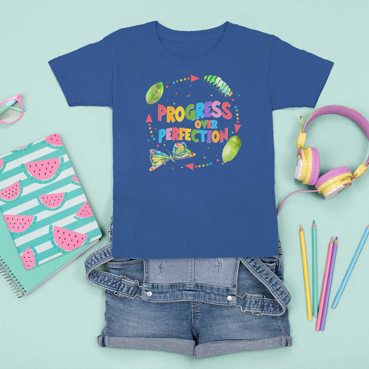 Progress Over Perfection T Shirt For Kid Caterpillar Back To School - Wonder Print Shop