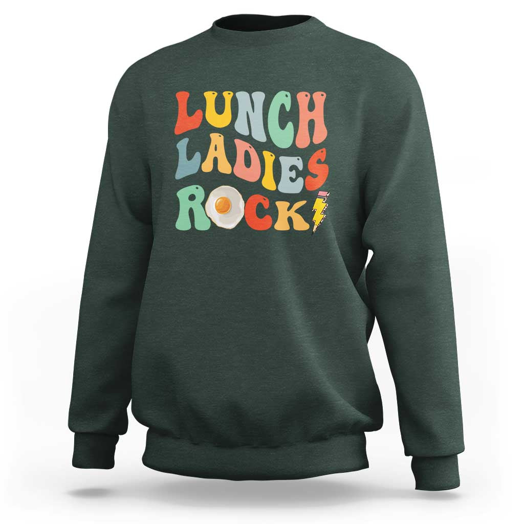 Lunch Ladies Rock Sweatshirt Retro Groovy Cafeteria Crew Egg Pencil - Wonder Print Shop
