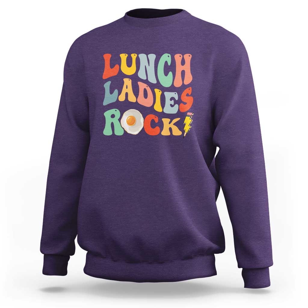 Lunch Ladies Rock Sweatshirt Retro Groovy Cafeteria Crew Egg Pencil - Wonder Print Shop