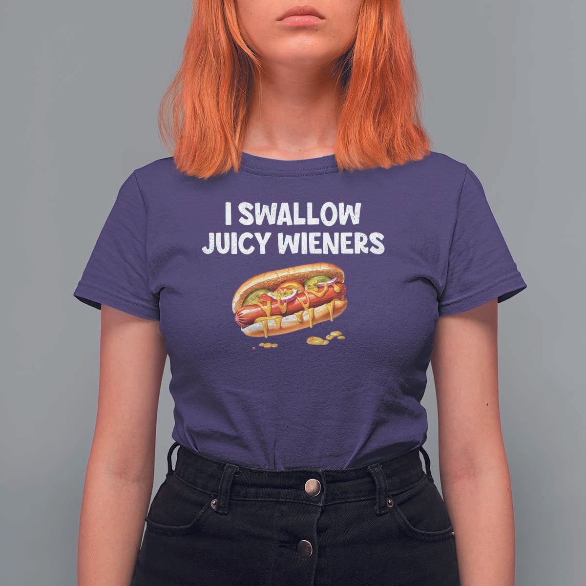 Funny Hotdog T Shirt For Women I Swallow Juicy Wieners Joke Sarcastic - Wonder Print Shop