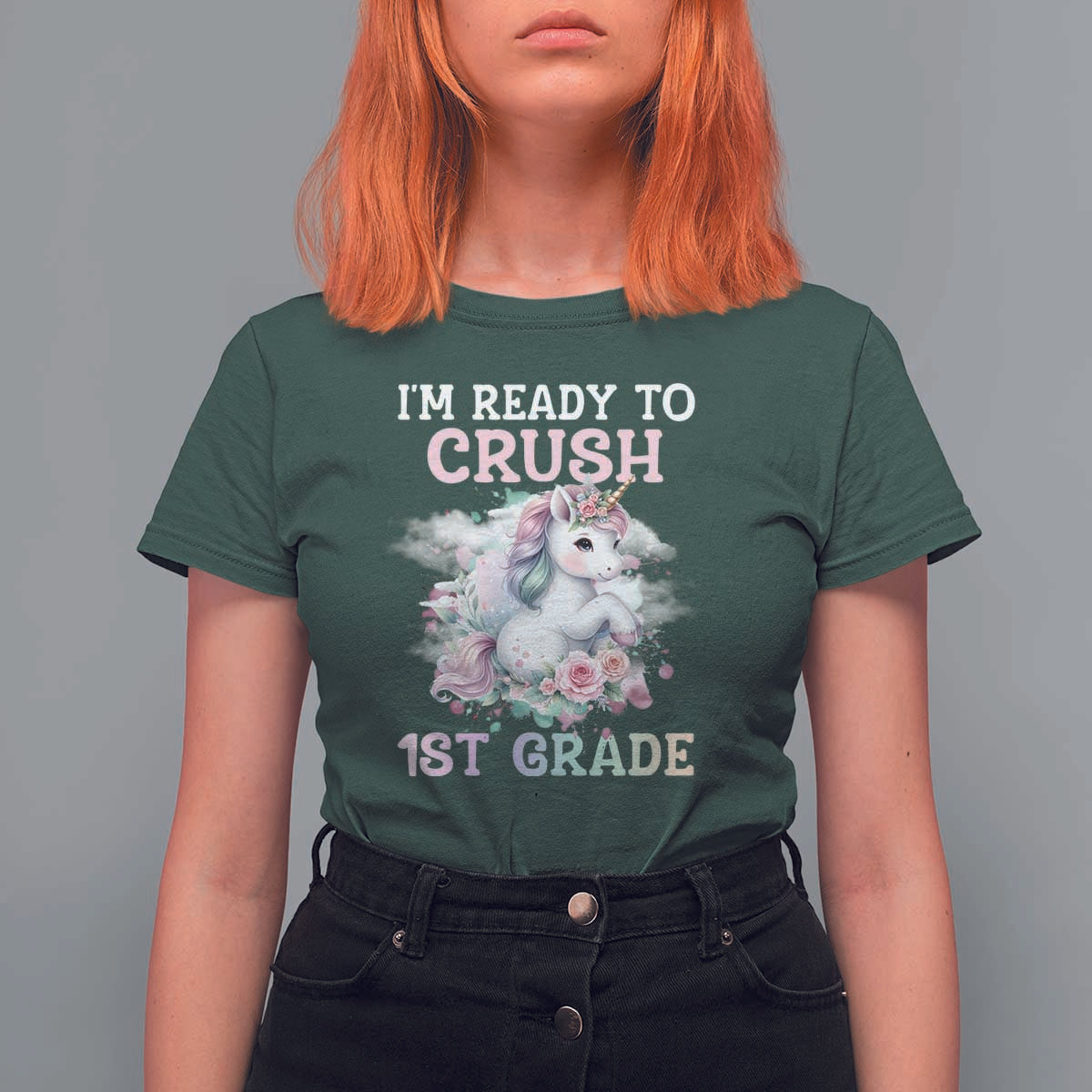 Back To School T Shirt For Women I'm Ready To Crush First Grade Unicorn - Wonder Print Shop