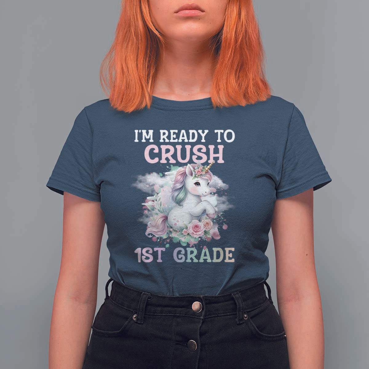 Back To School T Shirt For Women I'm Ready To Crush First Grade Unicorn - Wonder Print Shop