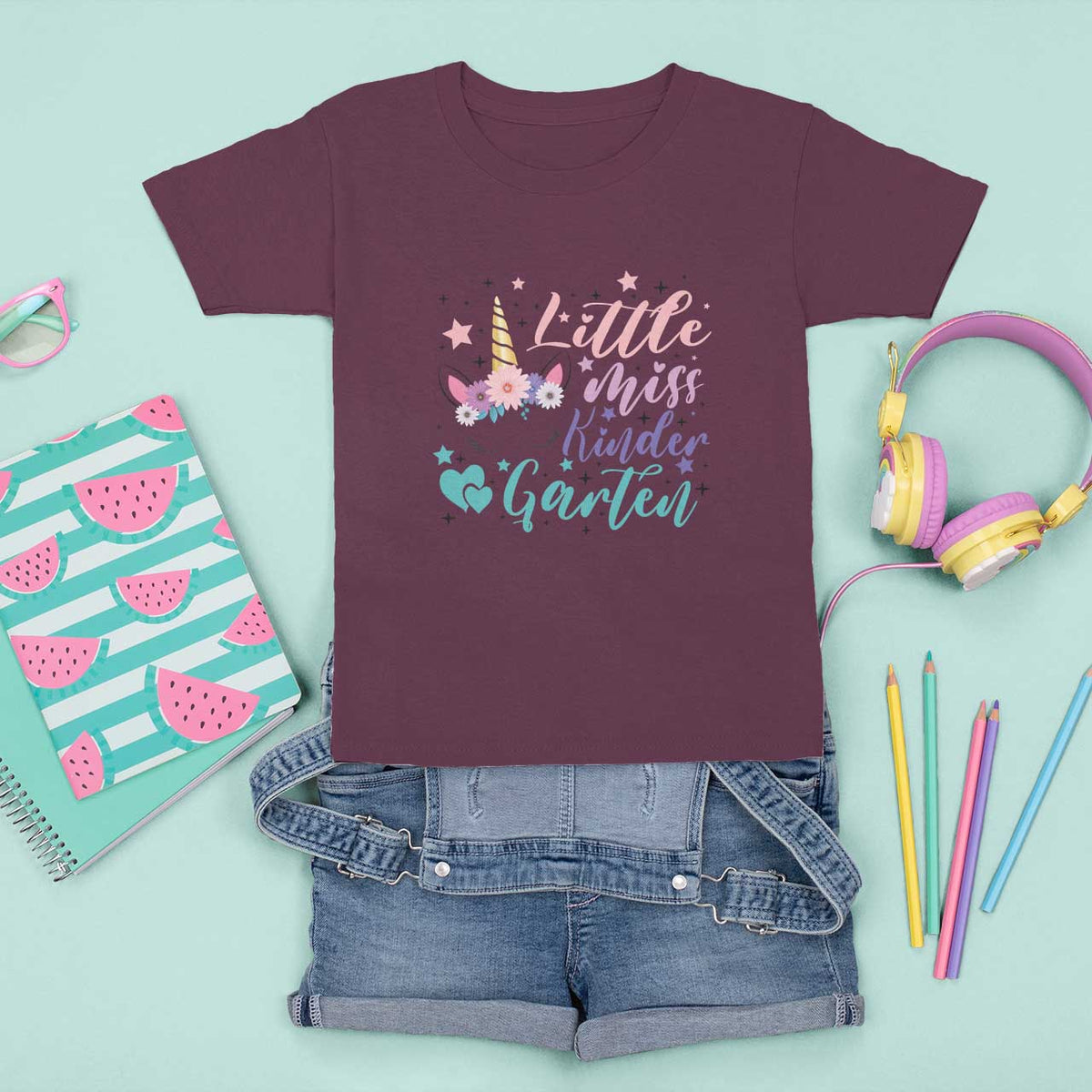 Back To School T Shirt For Kid Little Miss Kindergarten Unicorn - Wonder Print Shop