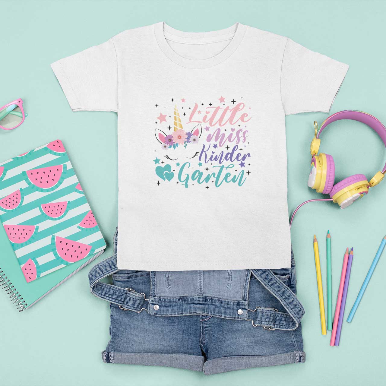 Back To School T Shirt For Kid Little Miss Kindergarten Unicorn - Wonder Print Shop