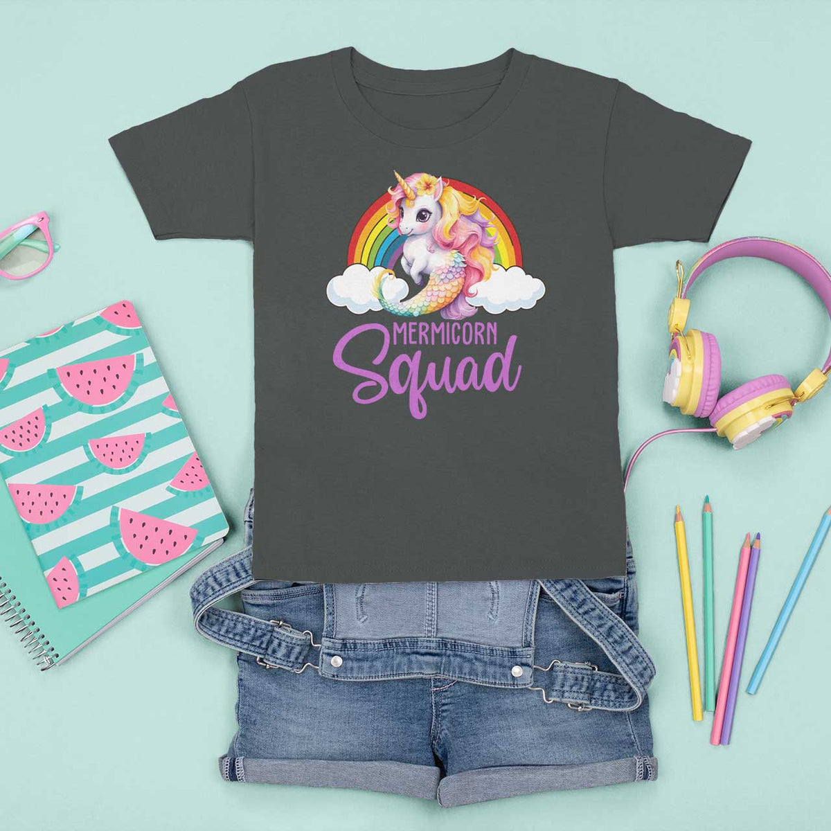 Mermicorn Squad T Shirt For Kid Mermaids Unicorns Birthday Party Rainbow - Wonder Print Shop