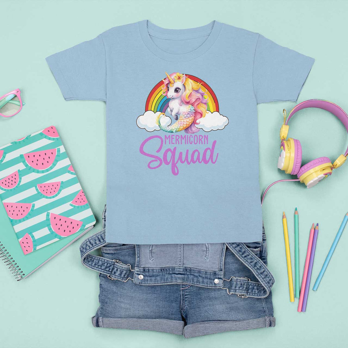 Mermicorn Squad T Shirt For Kid Mermaids Unicorns Birthday Party Rainbow - Wonder Print Shop