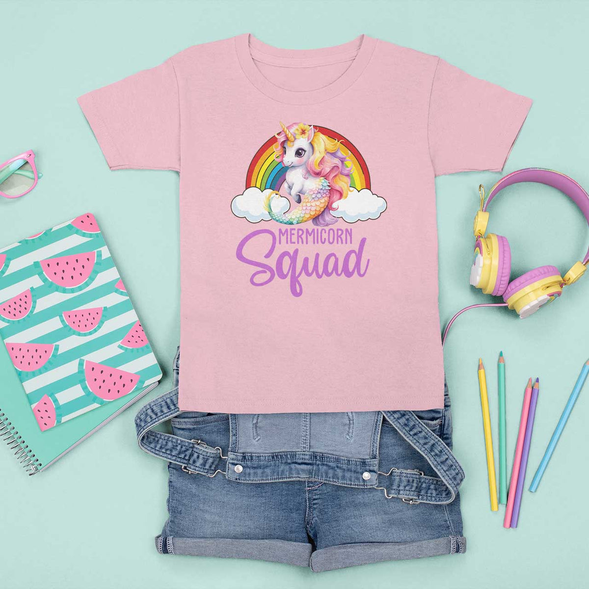 Mermicorn Squad T Shirt For Kid Mermaids Unicorns Birthday Party Rainbow - Wonder Print Shop