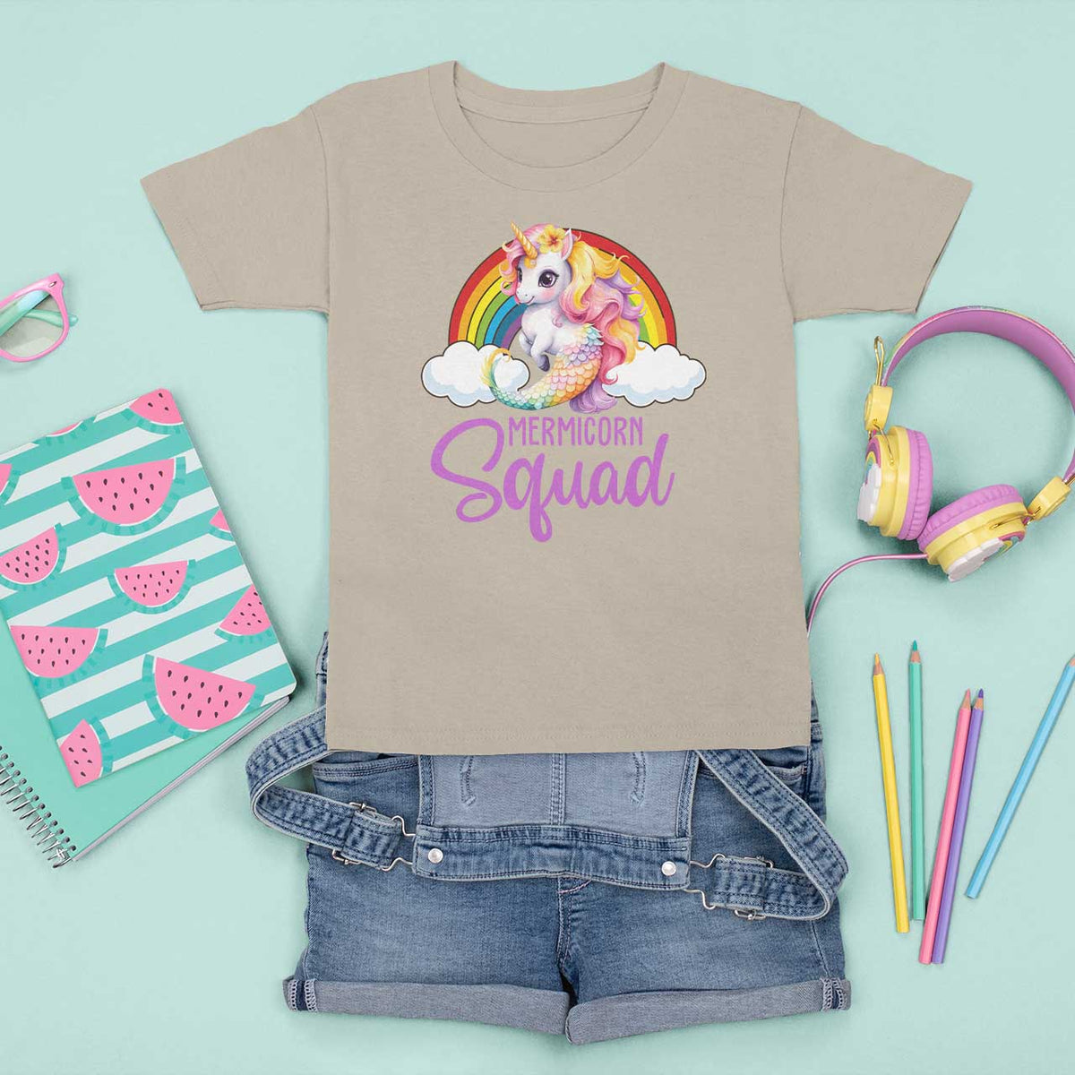 Mermicorn Squad T Shirt For Kid Mermaids Unicorns Birthday Party Rainbow - Wonder Print Shop