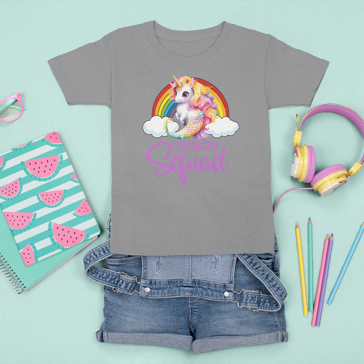 Mermicorn Squad T Shirt For Kid Mermaids Unicorns Birthday Party Rainbow - Wonder Print Shop