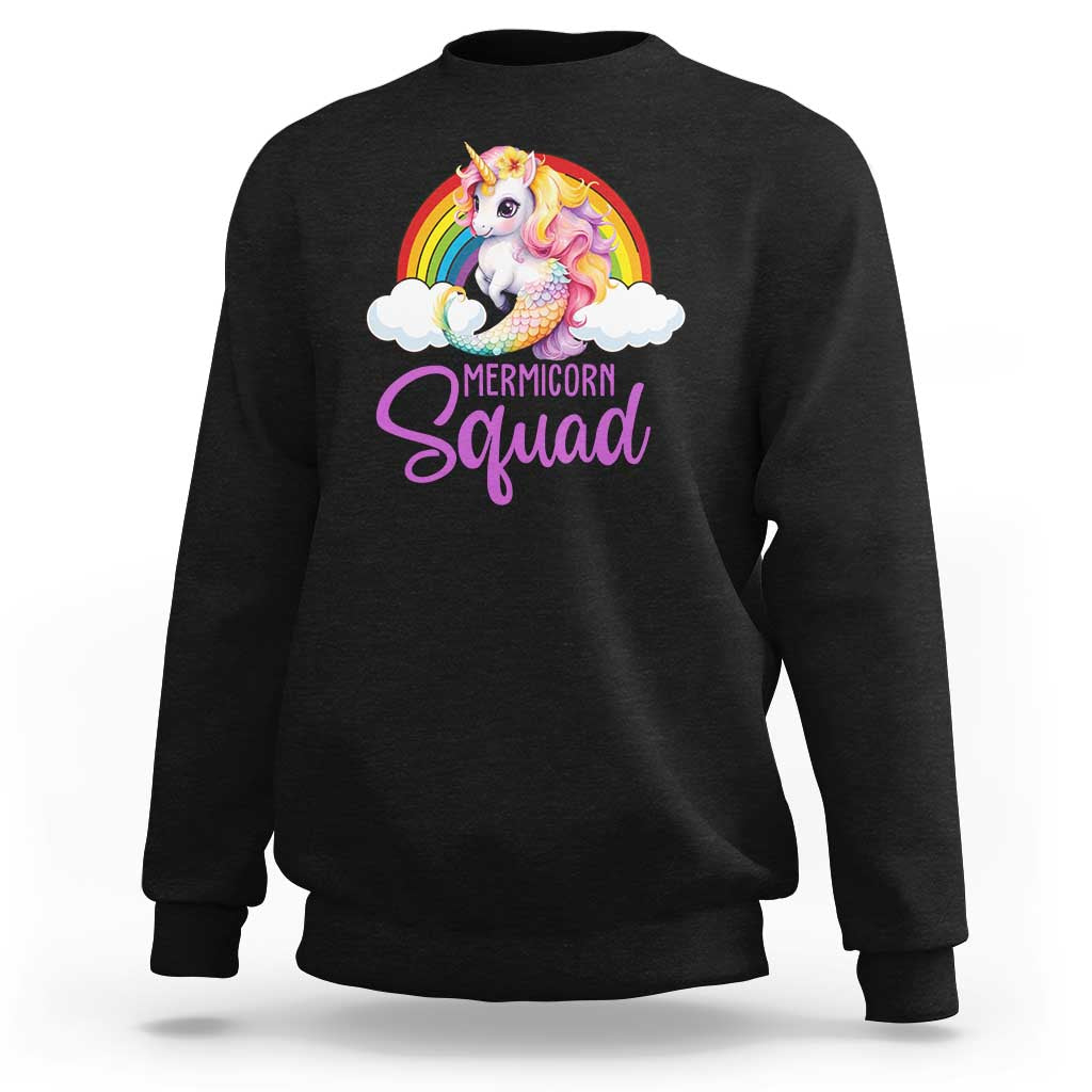 Mermicorn Squad Sweatshirt Mermaids Unicorns Birthday Party Rainbow - Wonder Print Shop