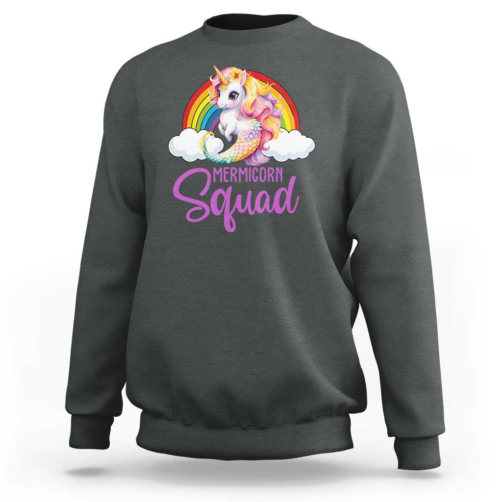 Mermicorn Squad Sweatshirt Mermaids Unicorns Birthday Party Rainbow - Wonder Print Shop