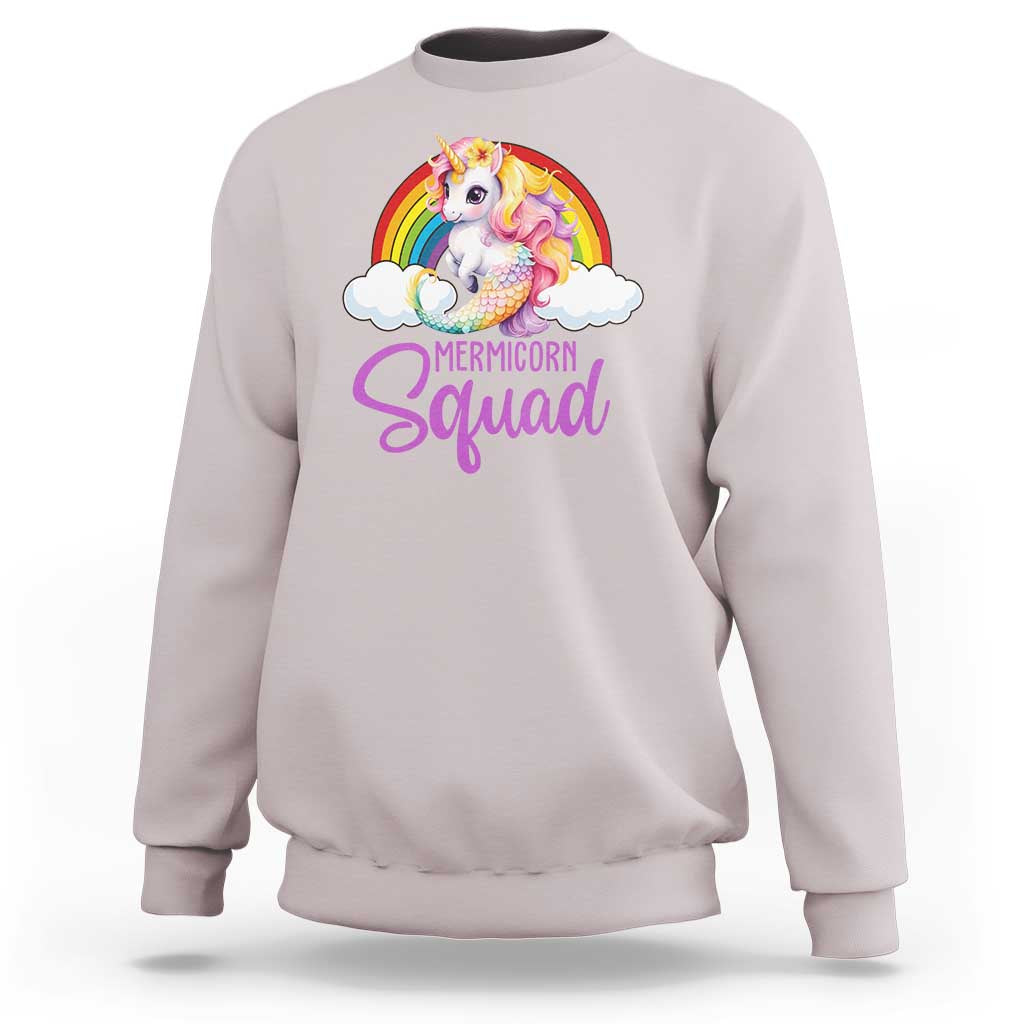 Mermicorn Squad Sweatshirt Mermaids Unicorns Birthday Party Rainbow - Wonder Print Shop