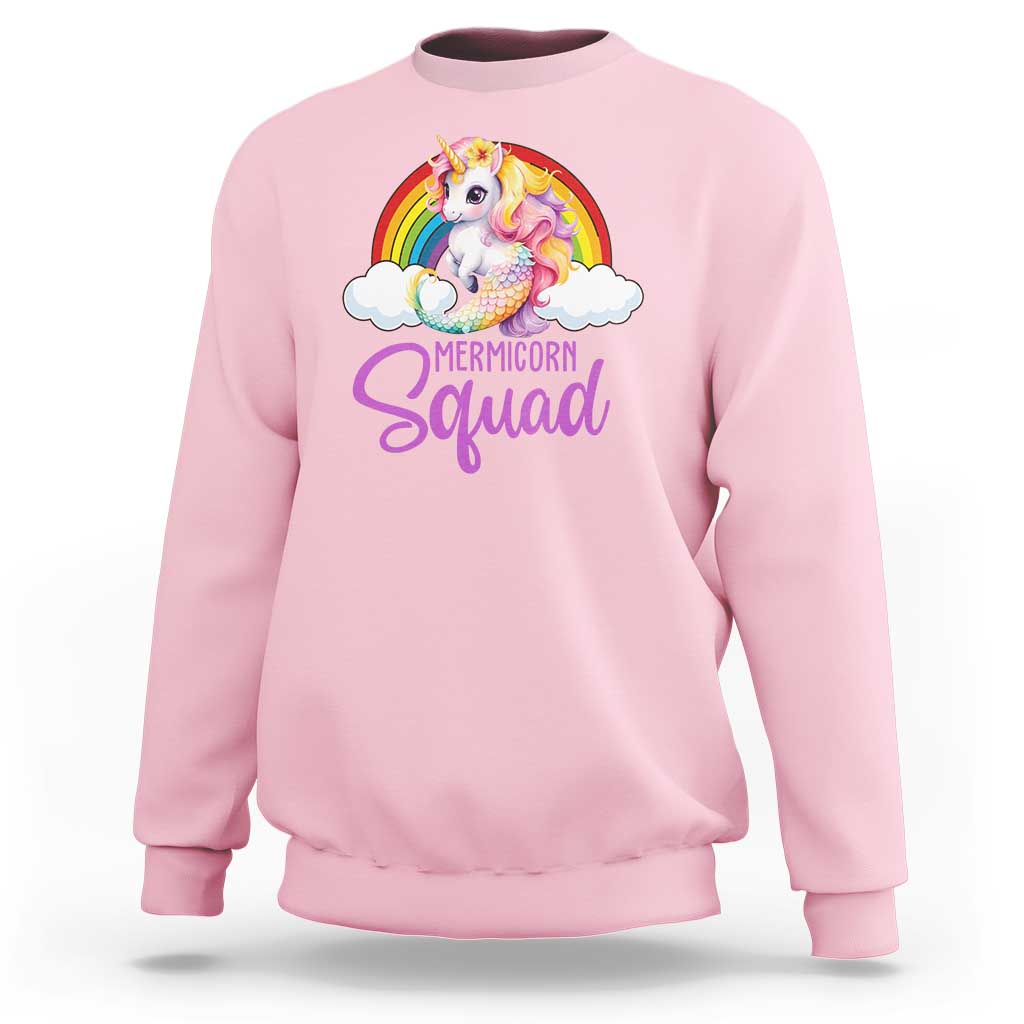 Mermicorn Squad Sweatshirt Mermaids Unicorns Birthday Party Rainbow - Wonder Print Shop