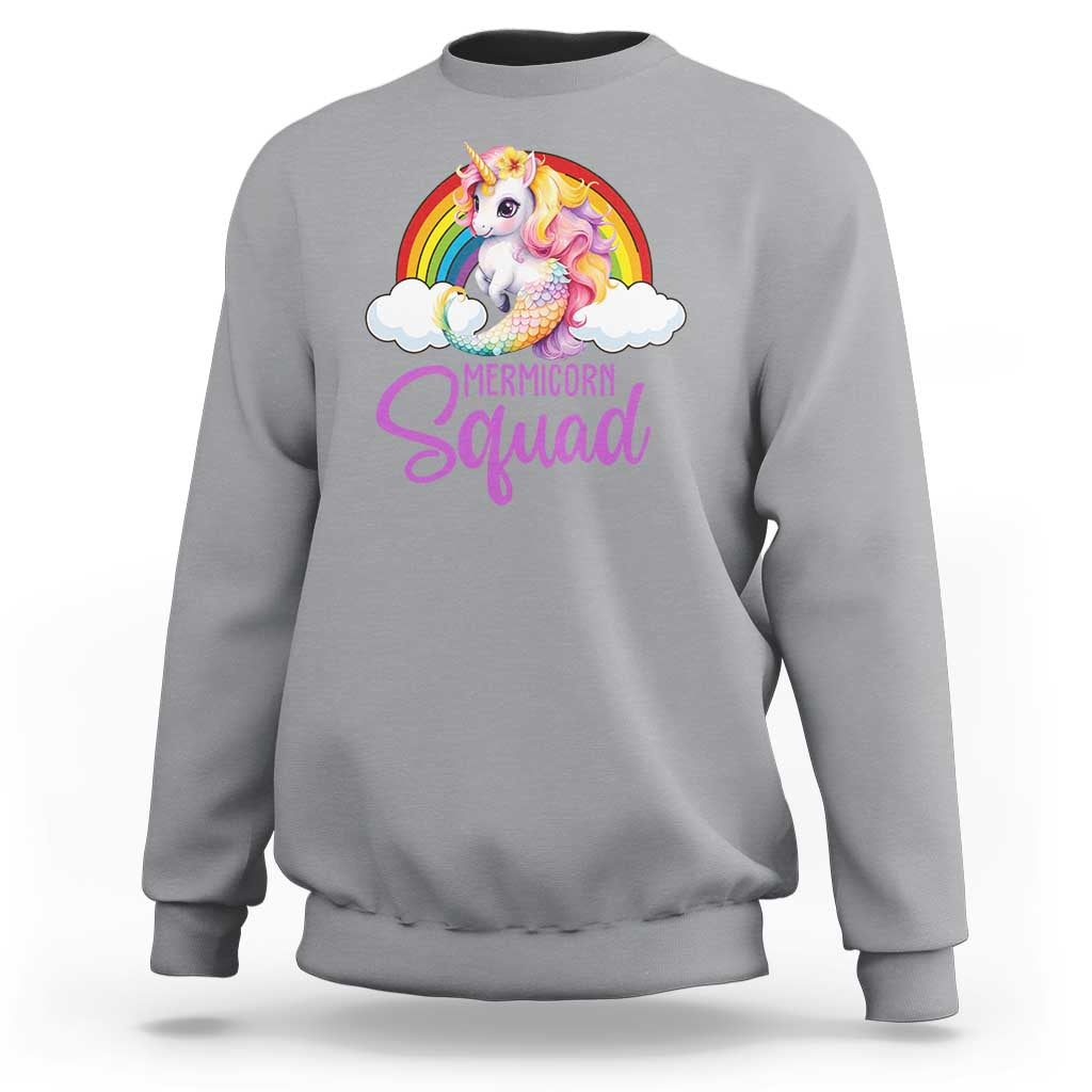 Mermicorn Squad Sweatshirt Mermaids Unicorns Birthday Party Rainbow - Wonder Print Shop