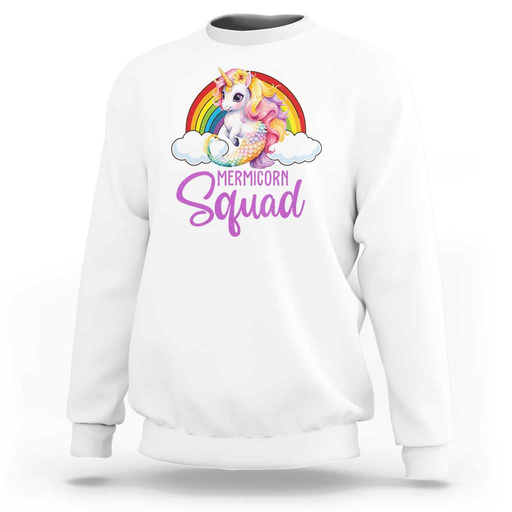 Mermicorn Squad Sweatshirt Mermaids Unicorns Birthday Party Rainbow - Wonder Print Shop