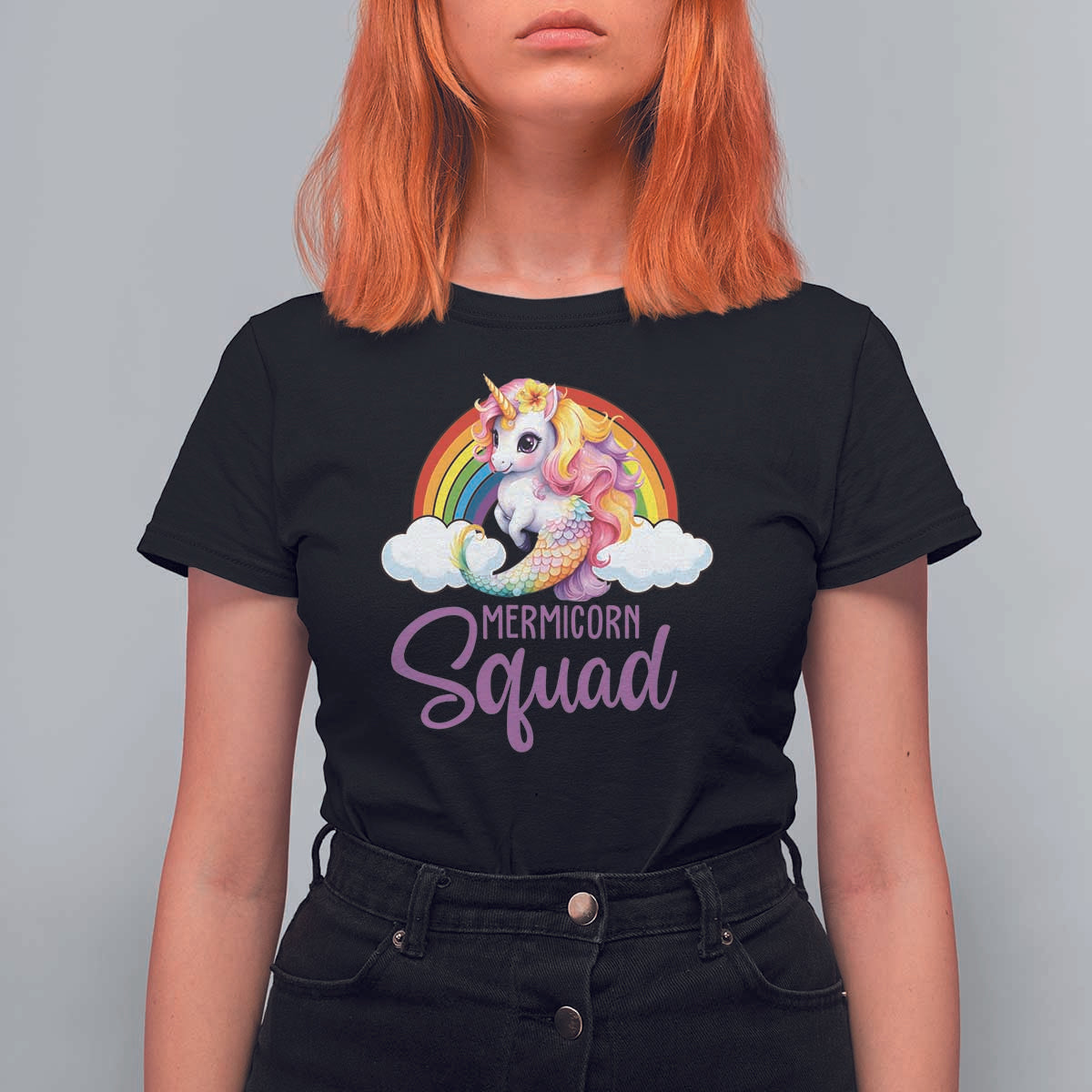 Mermicorn Squad T Shirt For Women Mermaids Unicorns Birthday Party Rainbow - Wonder Print Shop