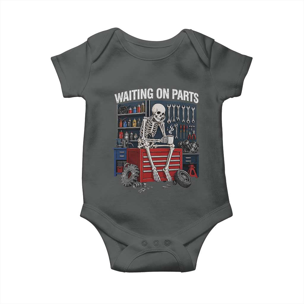 Waiting On Parts Funny Mechanic Baby Onesie Funny Skeleton Auto Repair Life