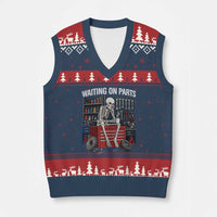 Waiting On Parts Funny Mechanic V-Neck Knit Sweater Vest Funny Skeleton Auto Repair Life