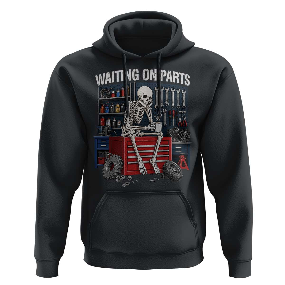 Waiting On Parts Funny Mechanic Hoodie Funny Skeleton Auto Repair Life