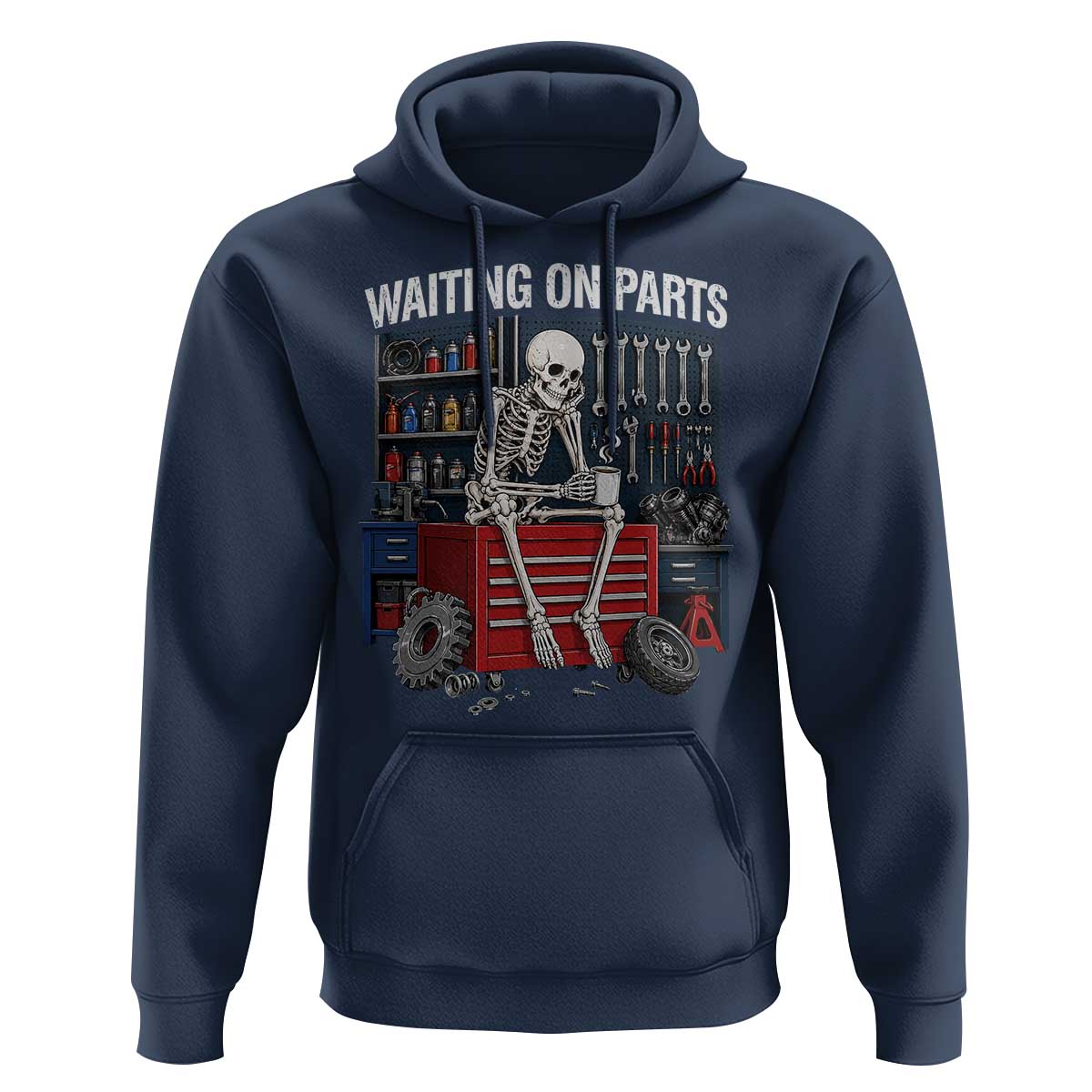 Waiting On Parts Funny Mechanic Hoodie Funny Skeleton Auto Repair Life