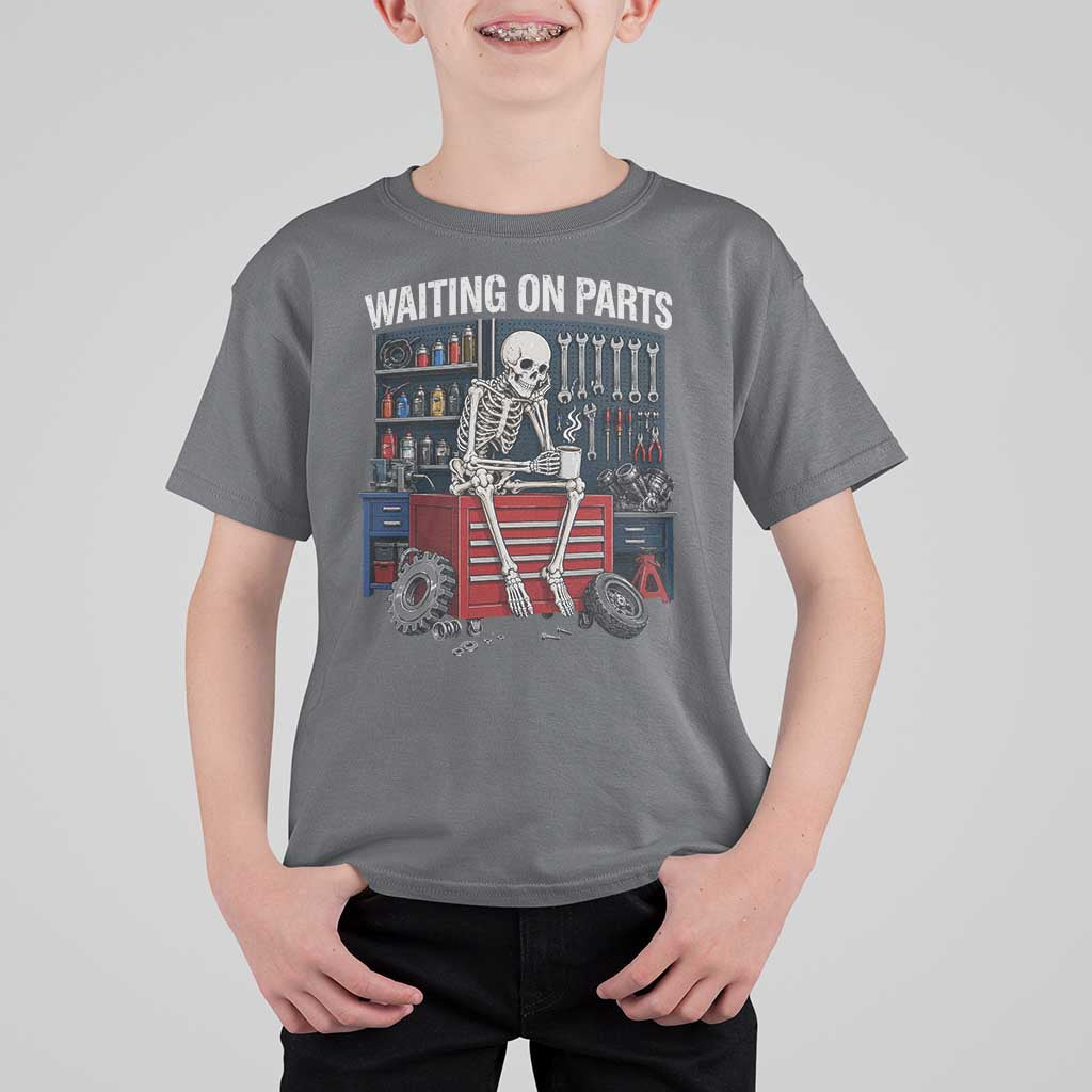 Waiting On Parts Funny Mechanic T Shirt For Kid Funny Skeleton Auto Repair Life