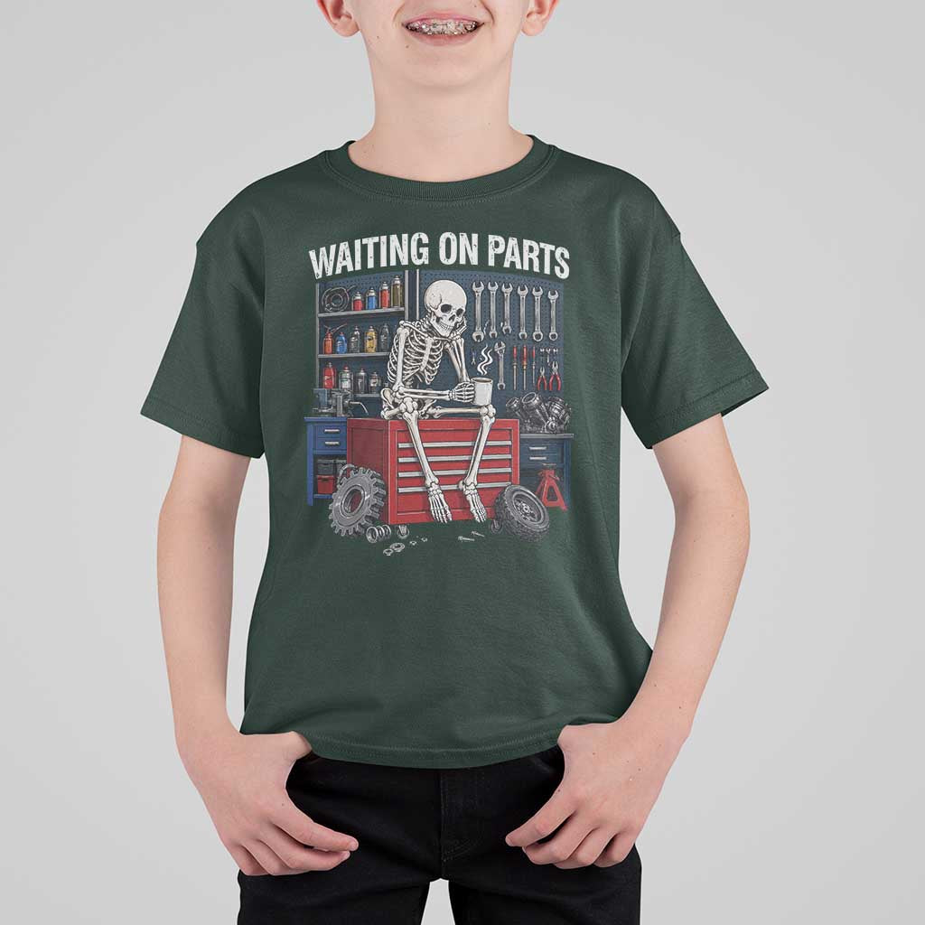 Waiting On Parts Funny Mechanic T Shirt For Kid Funny Skeleton Auto Repair Life