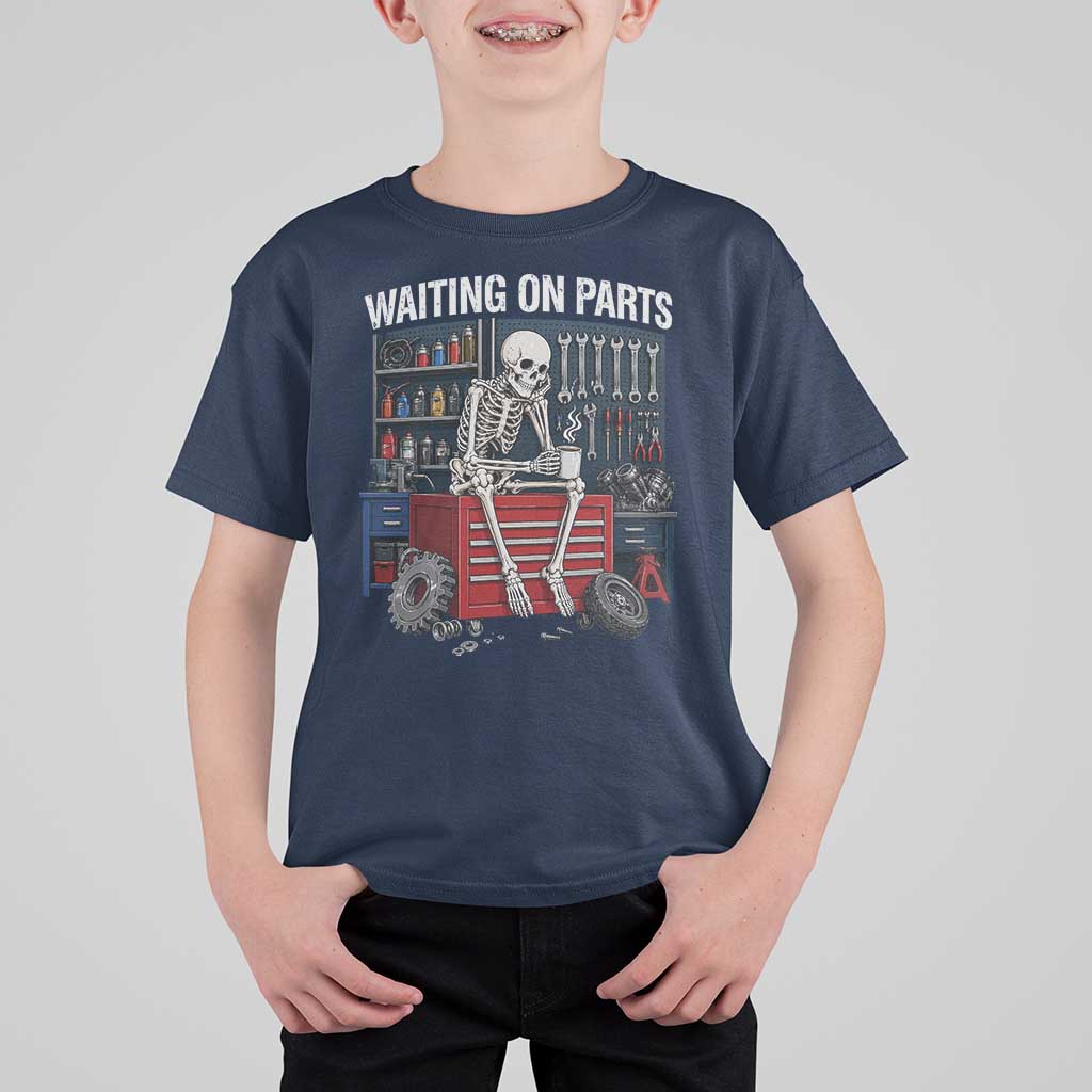 Waiting On Parts Funny Mechanic T Shirt For Kid Funny Skeleton Auto Repair Life