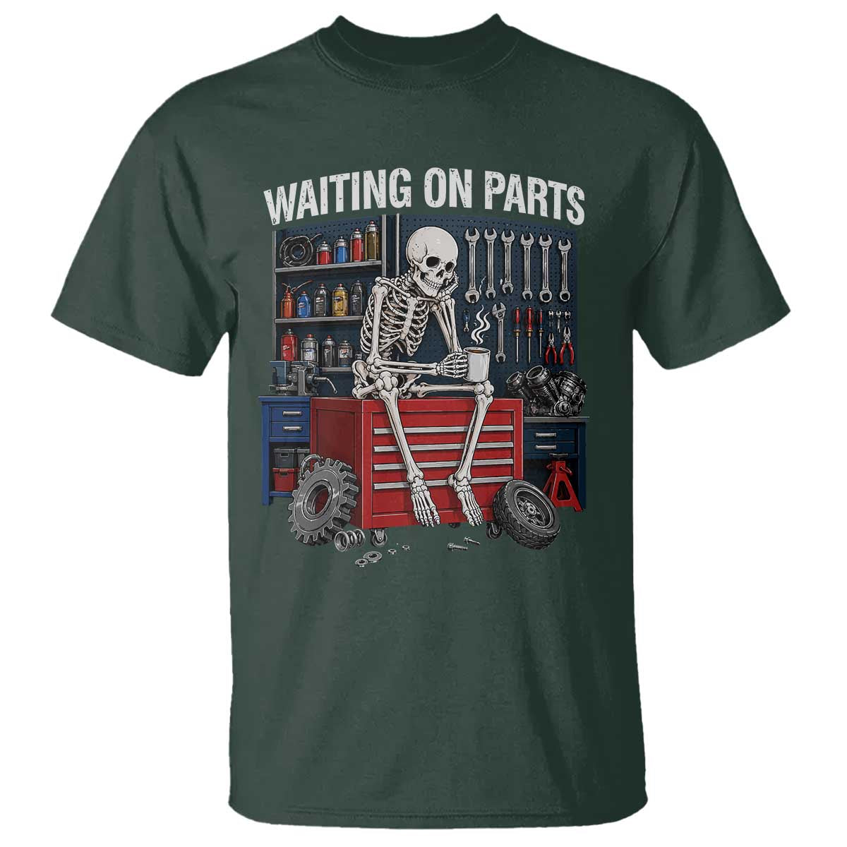 Waiting On Parts Funny Mechanic T Shirt Funny Skeleton Auto Repair Life