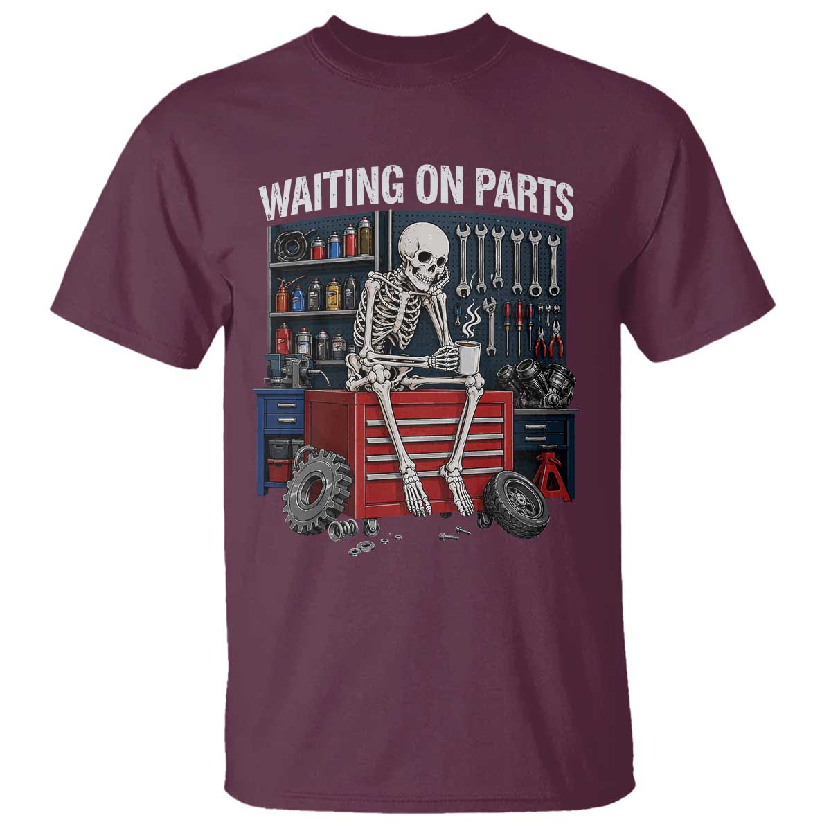 Waiting On Parts Funny Mechanic T Shirt Funny Skeleton Auto Repair Life