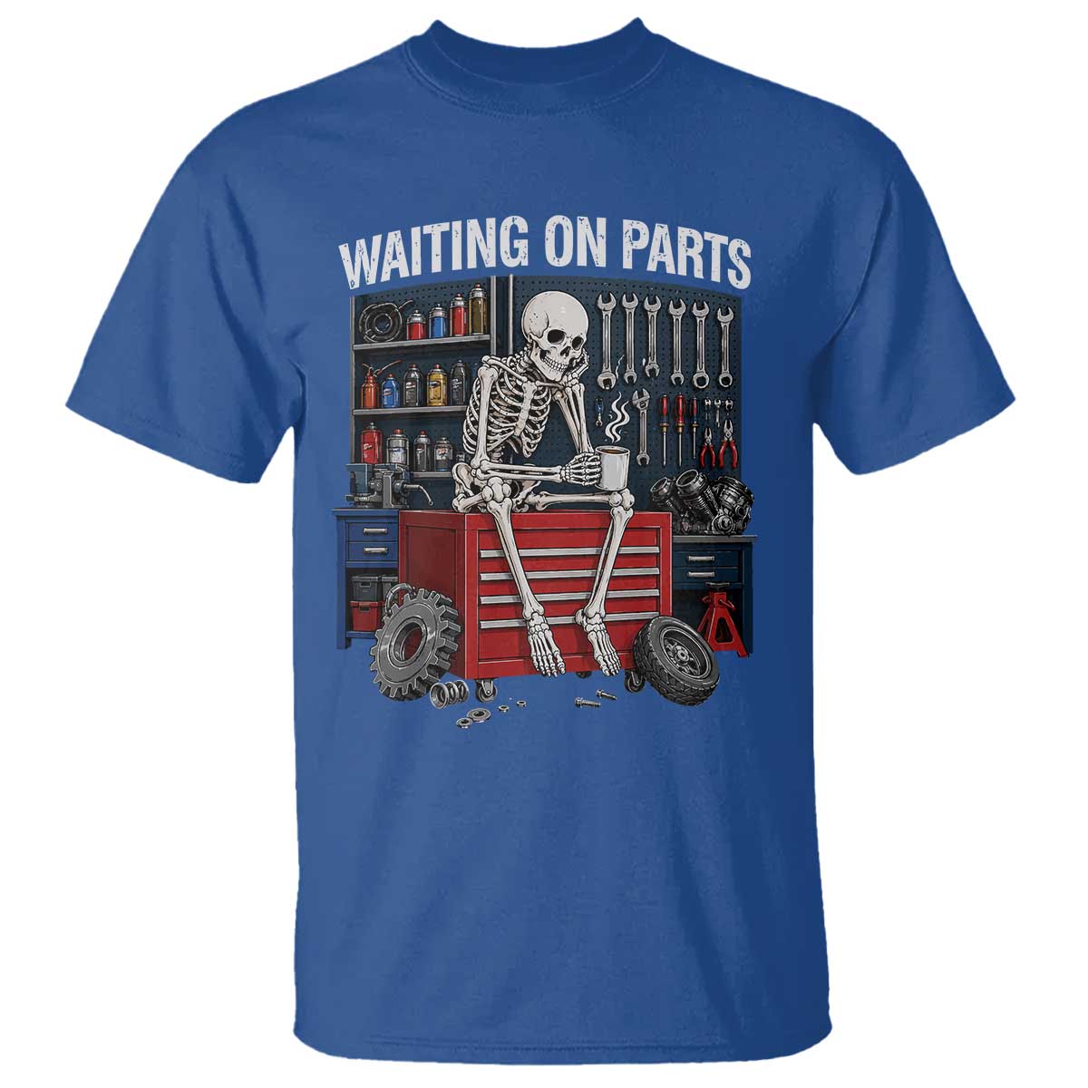Waiting On Parts Funny Mechanic T Shirt Funny Skeleton Auto Repair Life