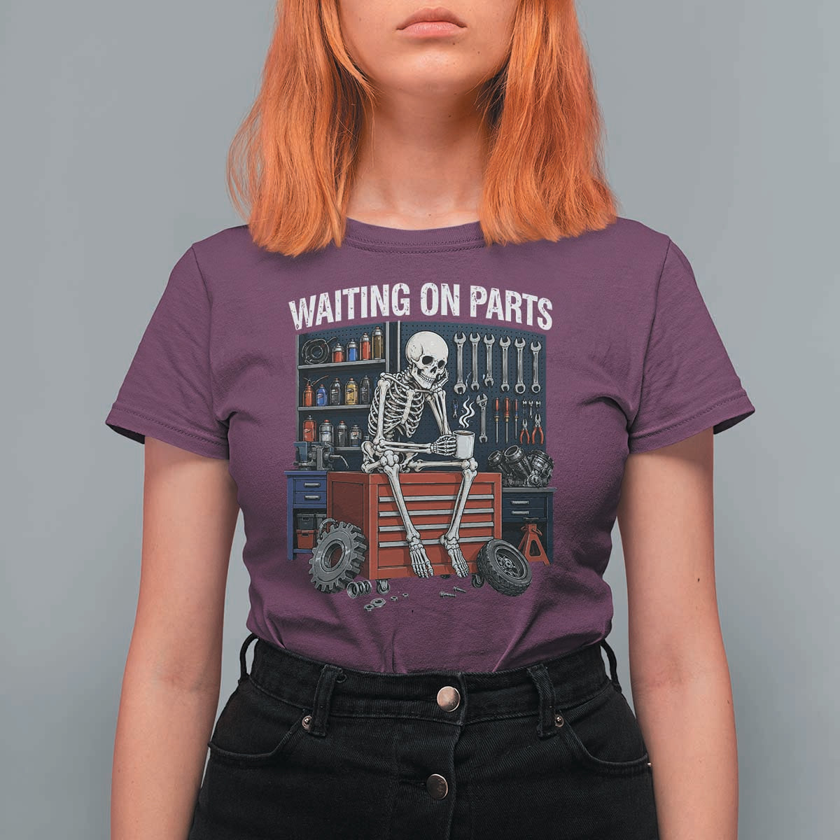 Waiting On Parts Funny Mechanic T Shirt For Women Funny Skeleton Auto Repair Life