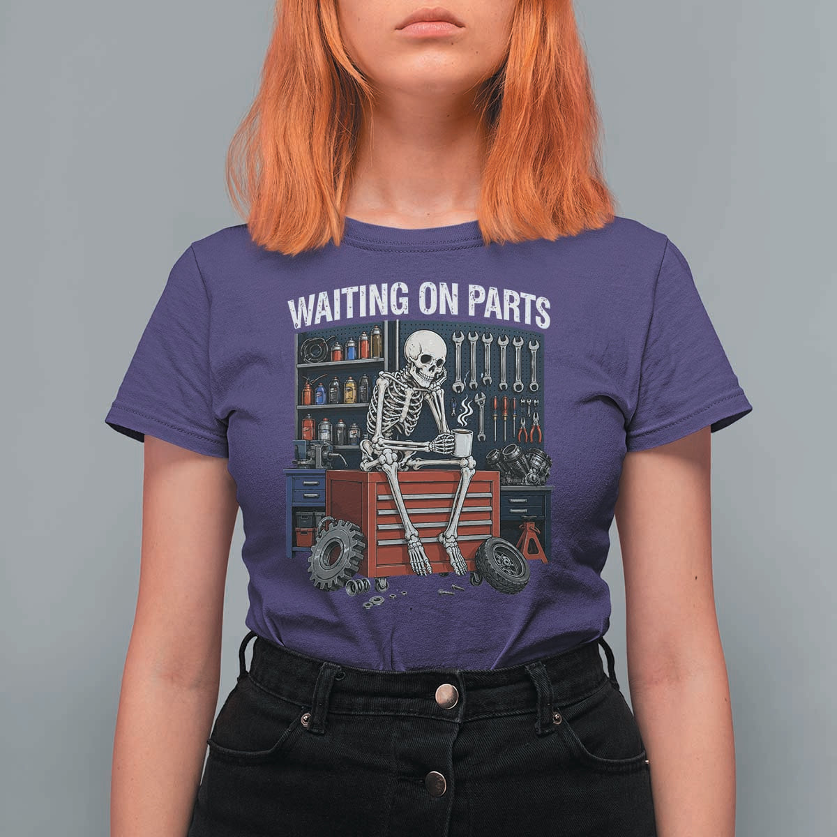 Waiting On Parts Funny Mechanic T Shirt For Women Funny Skeleton Auto Repair Life