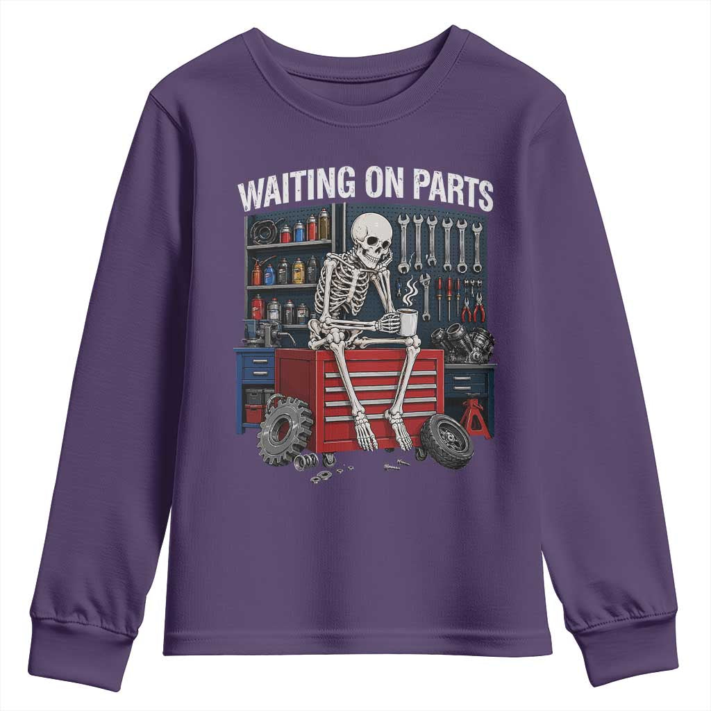 Waiting On Parts Funny Mechanic Youth Sweatshirt Funny Skeleton Auto Repair Life