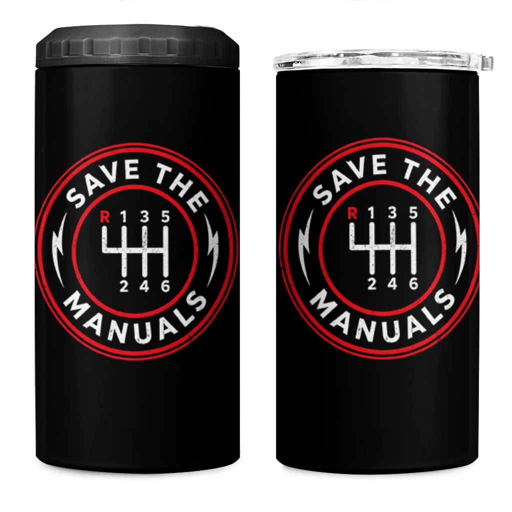 Save The Manuals Gear Shift Car Lover 4 in 1 Can Cooler Tumbler