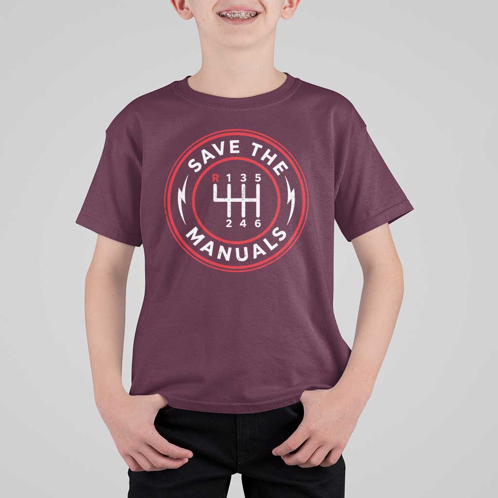 Save The Manuals Gear Shift Car Lover T Shirt For Kid