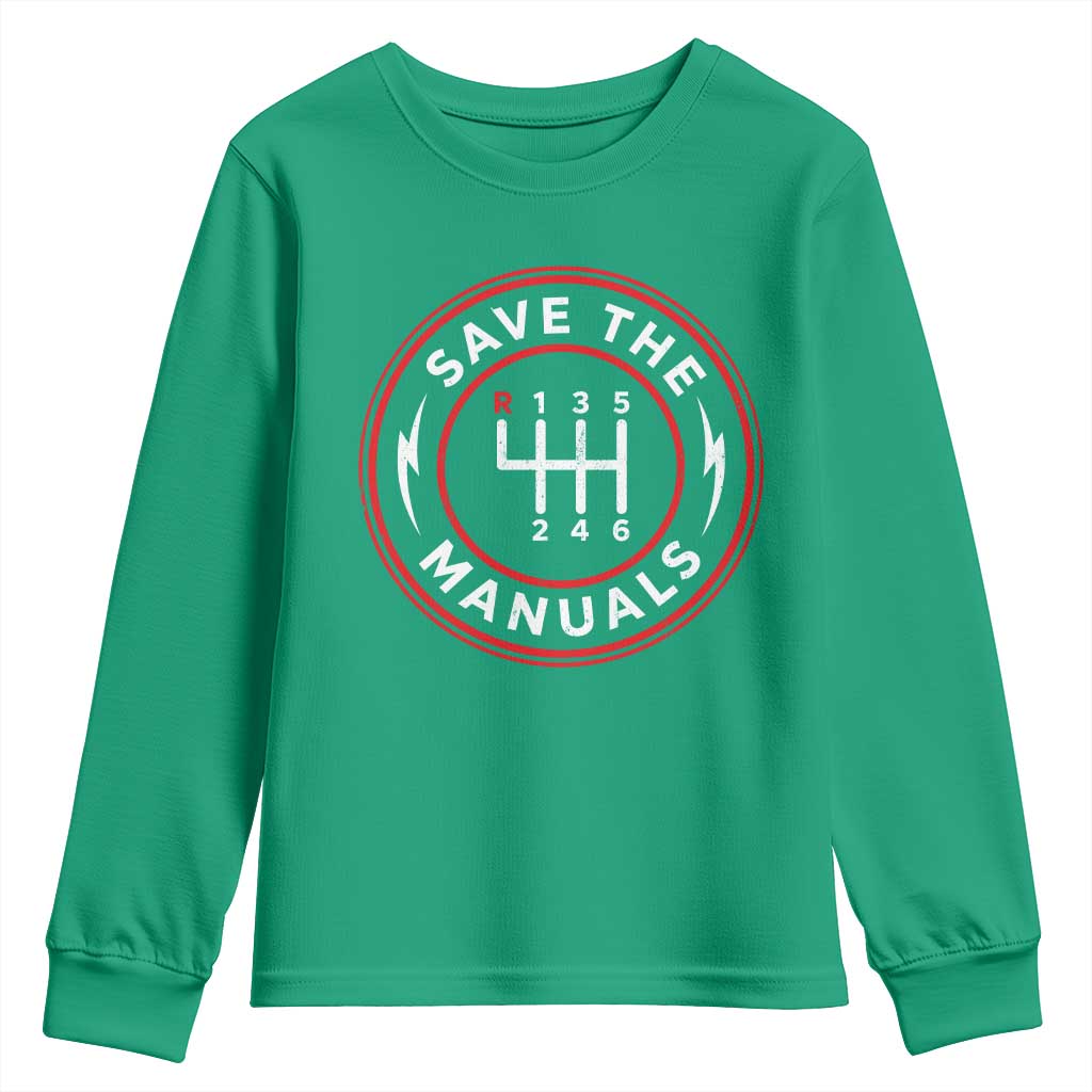 Save The Manuals Gear Shift Car Lover Youth Sweatshirt