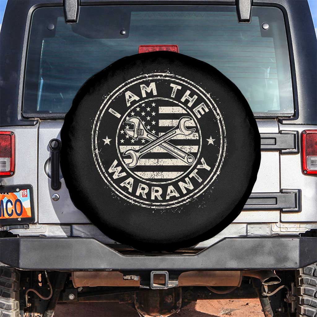 I Am The Warranty Funny Mechanic Spare Tire Cover Race Car Parts Repair Guy Vintage American Flag