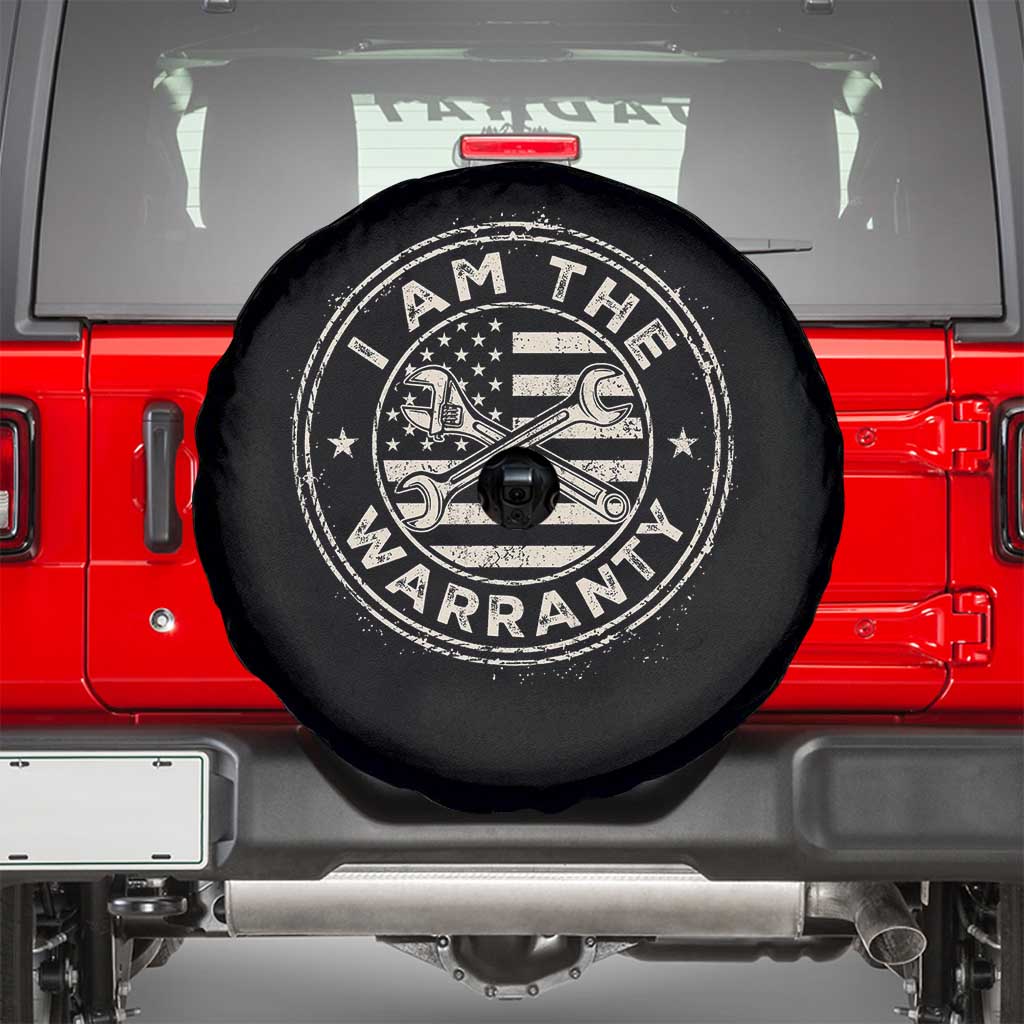 I Am The Warranty Funny Mechanic Spare Tire Cover Race Car Parts Repair Guy Vintage American Flag