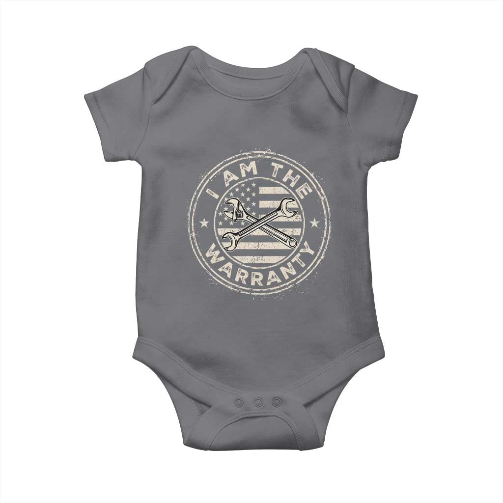 I Am The Warranty Funny Mechanic Baby Onesie Race Car Parts Repair Guy Vintage American Flag