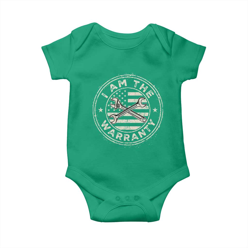 I Am The Warranty Funny Mechanic Baby Onesie Race Car Parts Repair Guy Vintage American Flag