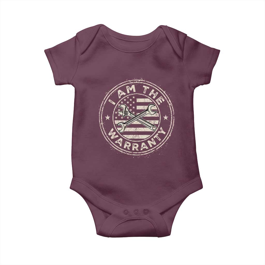 I Am The Warranty Funny Mechanic Baby Onesie Race Car Parts Repair Guy Vintage American Flag