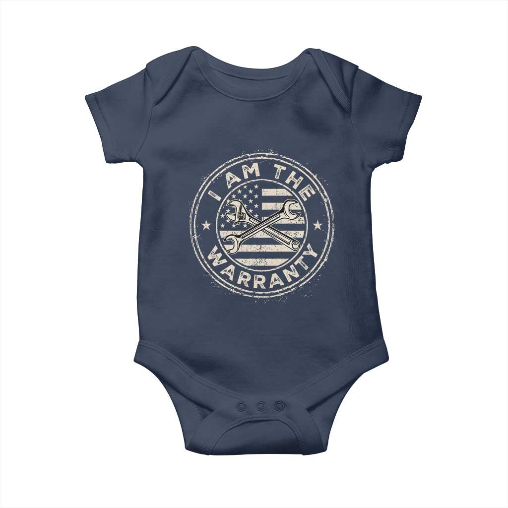 I Am The Warranty Funny Mechanic Baby Onesie Race Car Parts Repair Guy Vintage American Flag